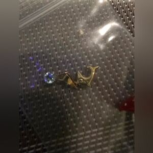 Blue Topaz Gemstone Pendant And 10k  Dolphin Pendant